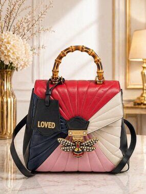 Authentic Gucci Queen Margaret Bamboo Top Handle Bag Multicolor Leather Backpack